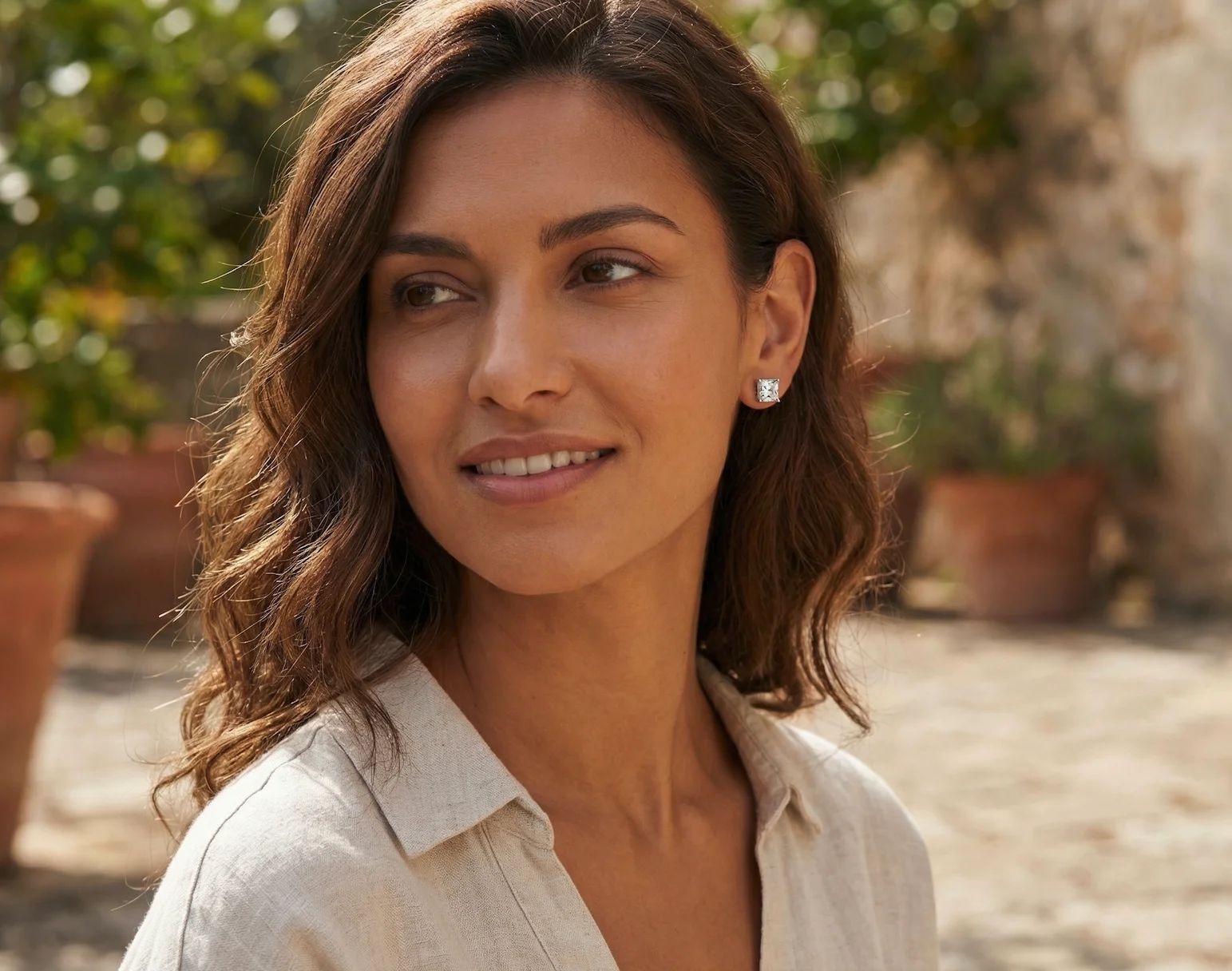 Model wearing Lihara diamond studs