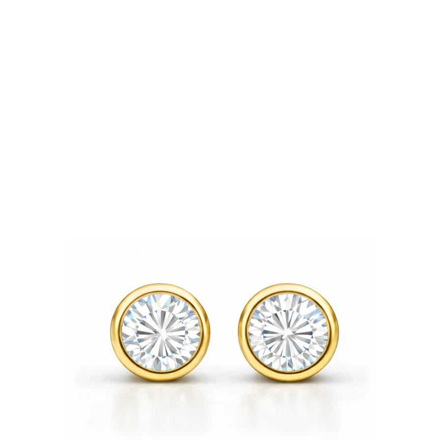 Round Bezel Studs 0.5ct Yellow Gold
