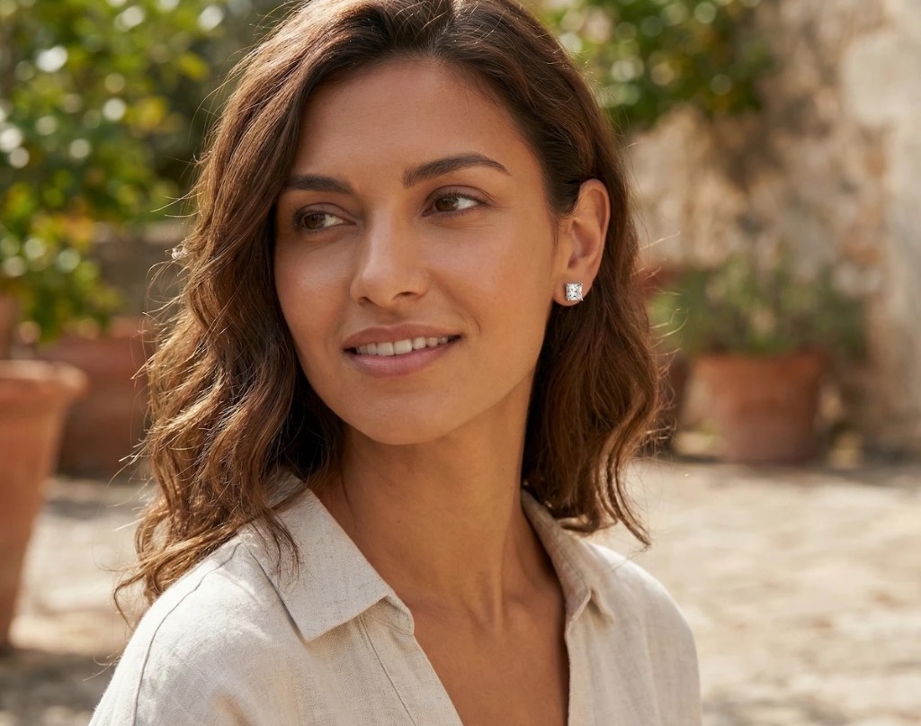 Diamond studs worn outdoors