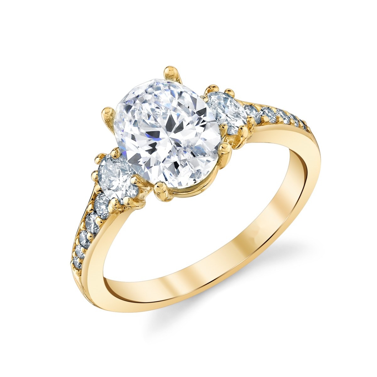 Oval Three-Stone Pavé, top view