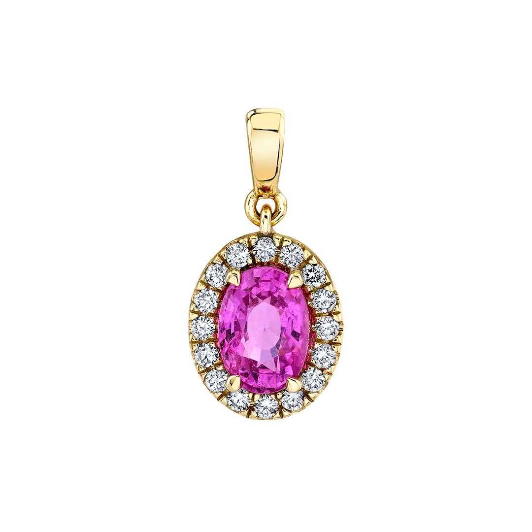 Pink Sapphire Halo Pendant, top view